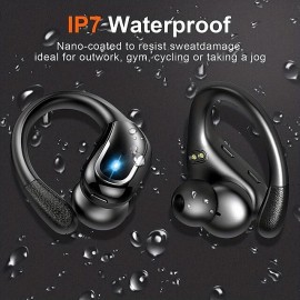 New Wireless Earbuds For Running Sports Wireless Earphones With Earhooks Pure Bass Sound 60H Over Ear Headphones With Dual-LED Display IPX7 Waterproof Earphones Built-in Microphone Noise Cancelling Headset
