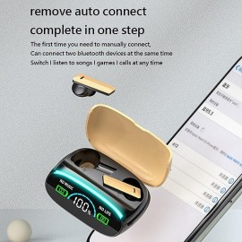 M46 TWS Bluetooth 5.3 Earphone with Mic Wireless Headphones HiFi Stereo Ear Buds Noise Reduction Headset with Exquisite Wood Grain Charging Case
