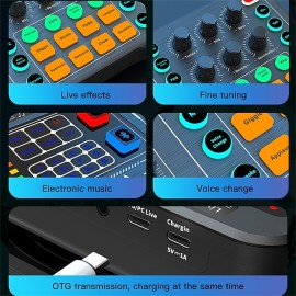 M6 Sound Card Audio Mixer Voice Changer Device External Table for USB Headset Mic Mobile Computer PC Live Broadcast Game Music
