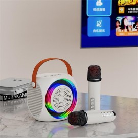 Mini Karaoke Machine for Kids Portable Bluetooth Karaoke Speaker with 2 Wilreless Microphones and Led Lights for Home Party Birthday Gifts for Boys/Girls
